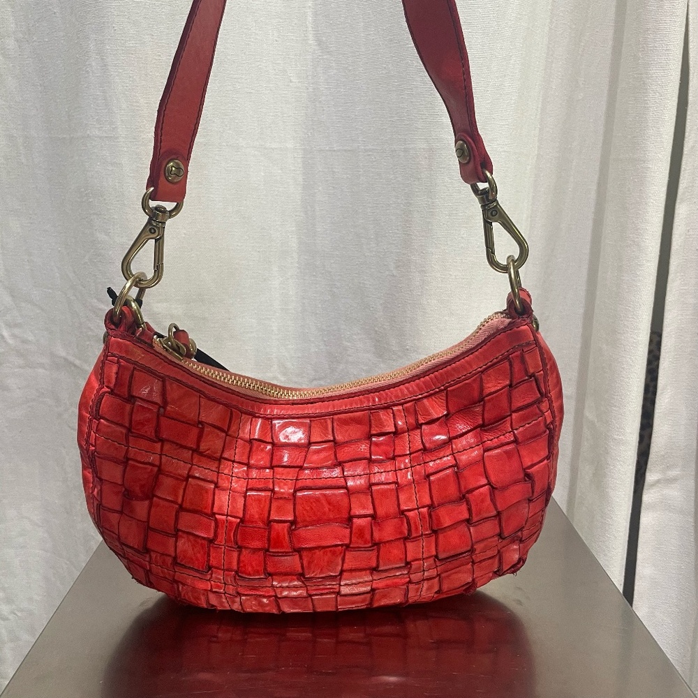 Red leather woven Campomaggi bag